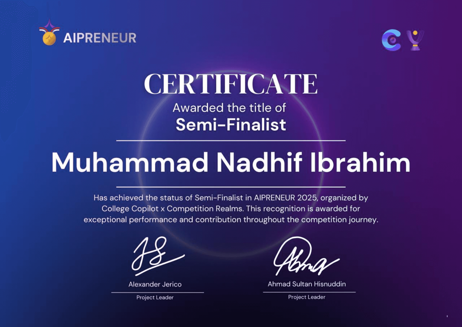 Semi-Finalist (Top 11) AIPRENEUR AI Business Model Canvas Competition